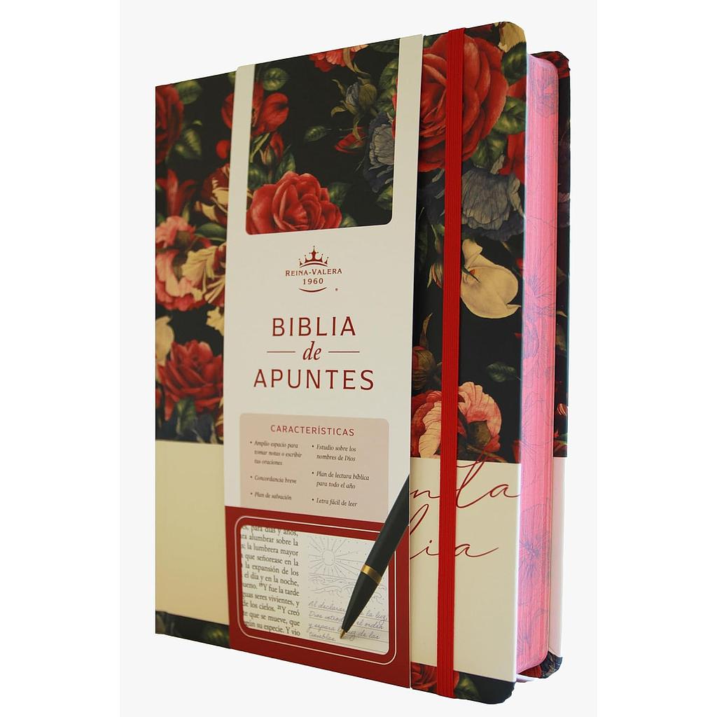 Biblia de Apuntes RVR 1960 Tapa dura, Azul oscuro con flores